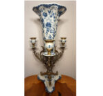 ŚWIECZNIK Z WAZONEM PORCELANA+BRĄZ