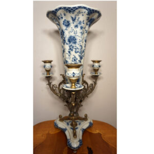 ŚWIECZNIK Z WAZONEM PORCELANA+BRĄZ