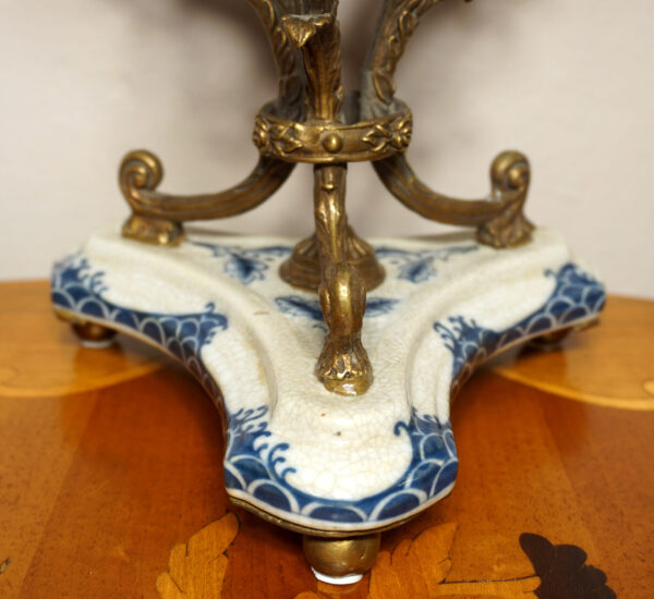 ŚWIECZNIK Z WAZONEM PORCELANA+BRĄZ