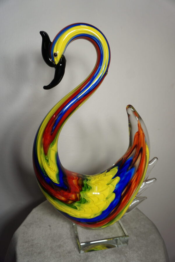 SZKŁO MURANO, FIGURKA DUŻY KOLOROWY ŁABĘDZ!