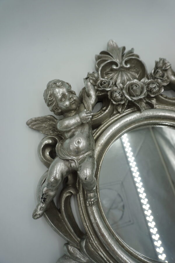 SREBRNE WISZĄCE LUSTRO ANIOŁY