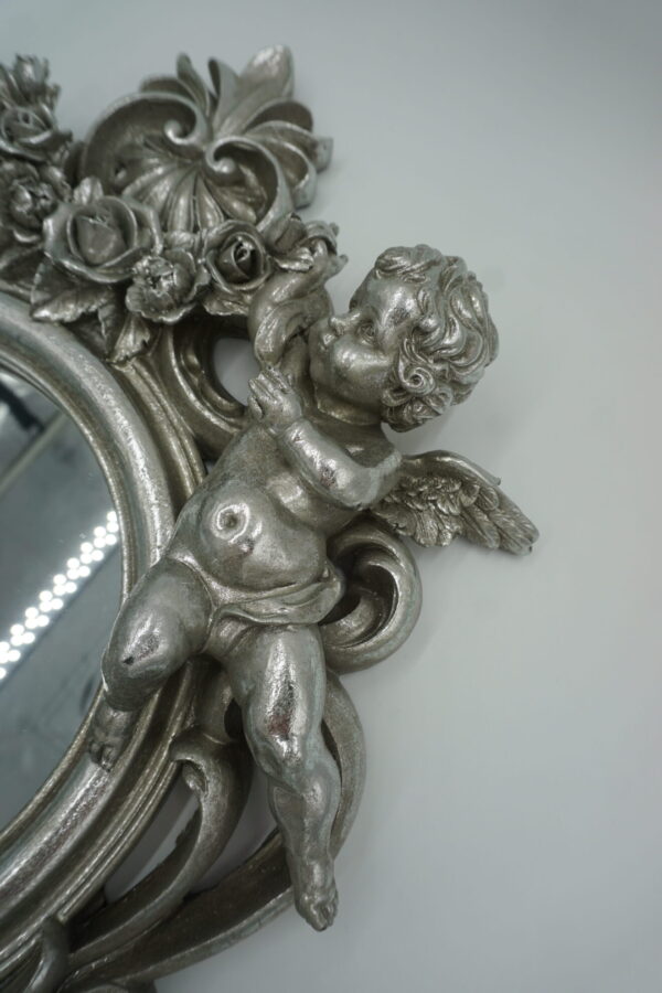 SREBRNE WISZĄCE LUSTRO ANIOŁY