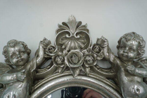 SREBRNE WISZĄCE LUSTRO ANIOŁY