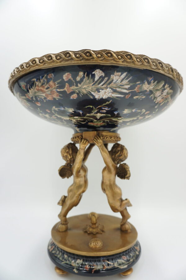 PIĘKNA PATERA PORCELANA+BRĄZ ANIOŁKI DUŻA