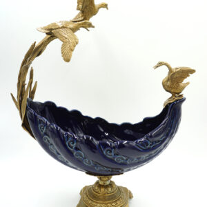 PIĘKNA PATERA PORCELANA+BRĄZ ŁABĘDŹIE DUŻA