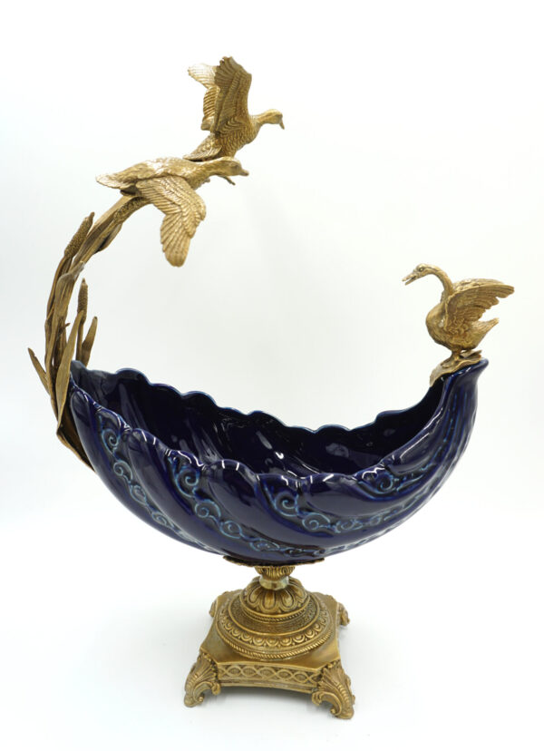 PIĘKNA PATERA PORCELANA+BRĄZ ŁABĘDŹIE DUŻA