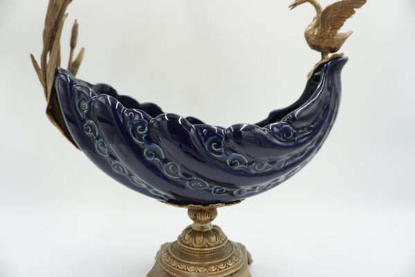 PIĘKNA PATERA PORCELANA+BRĄZ ŁABĘDŹIE DUŻA