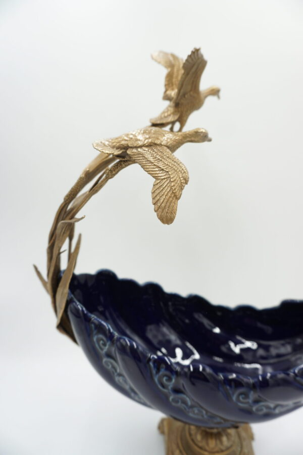 PIĘKNA PATERA PORCELANA+BRĄZ ŁABĘDŹIE DUŻA