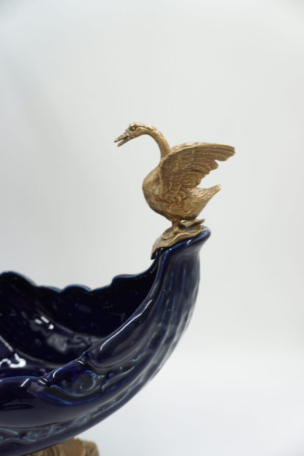 PIĘKNA PATERA PORCELANA+BRĄZ ŁABĘDŹIE DUŻA