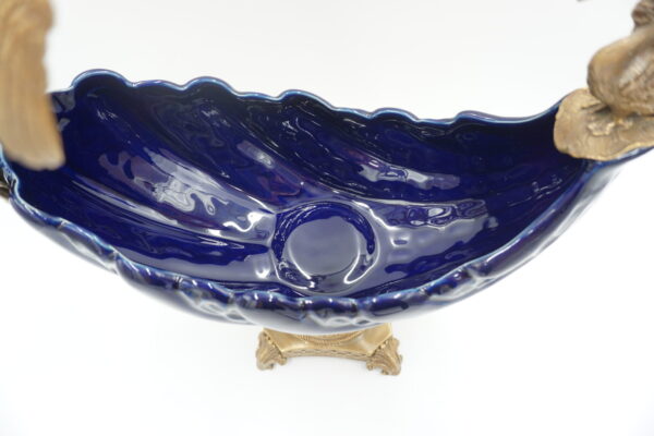 PIĘKNA PATERA PORCELANA+BRĄZ ŁABĘDŹIE DUŻA