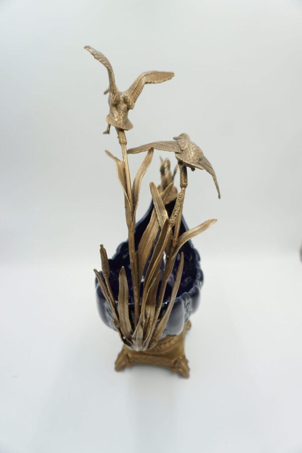 PIĘKNA PATERA PORCELANA+BRĄZ ŁABĘDŹIE DUŻA