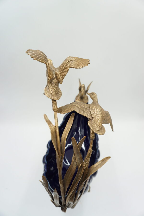 PIĘKNA PATERA PORCELANA+BRĄZ ŁABĘDŹIE DUŻA