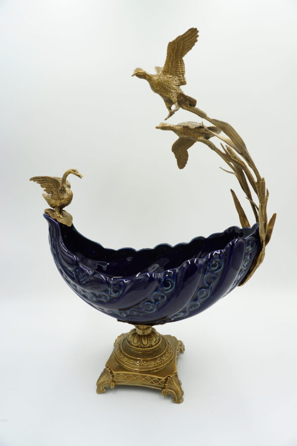 PIĘKNA PATERA PORCELANA+BRĄZ ŁABĘDŹIE DUŻA