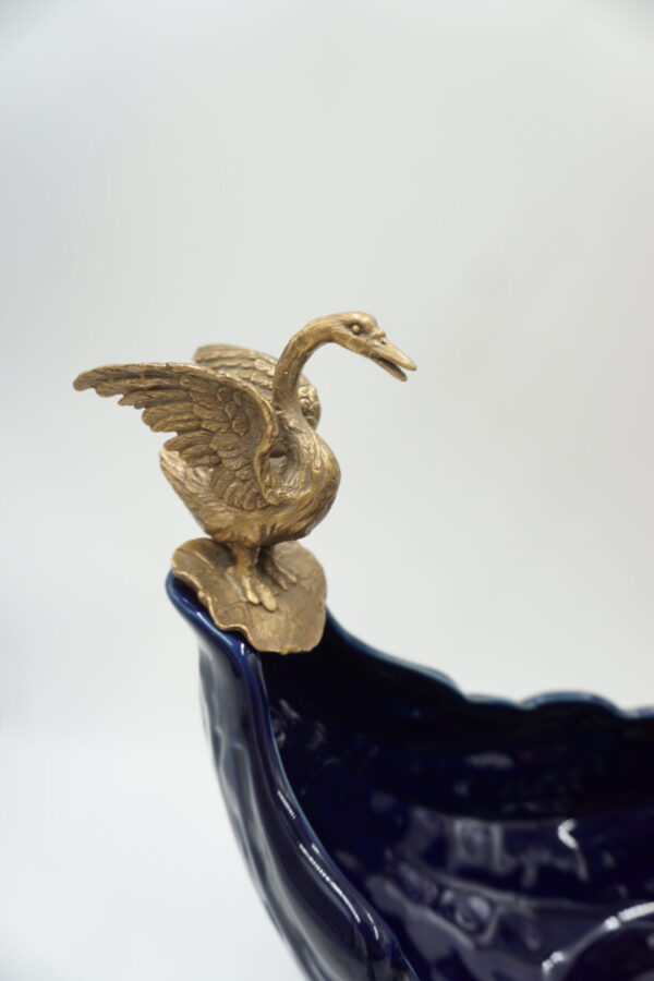 PIĘKNA PATERA PORCELANA+BRĄZ ŁABĘDŹIE DUŻA