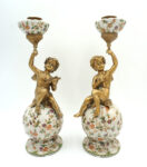 PARA ŚWIECZNIKÓW ANIOŁKI PORCELANA+BRĄZ