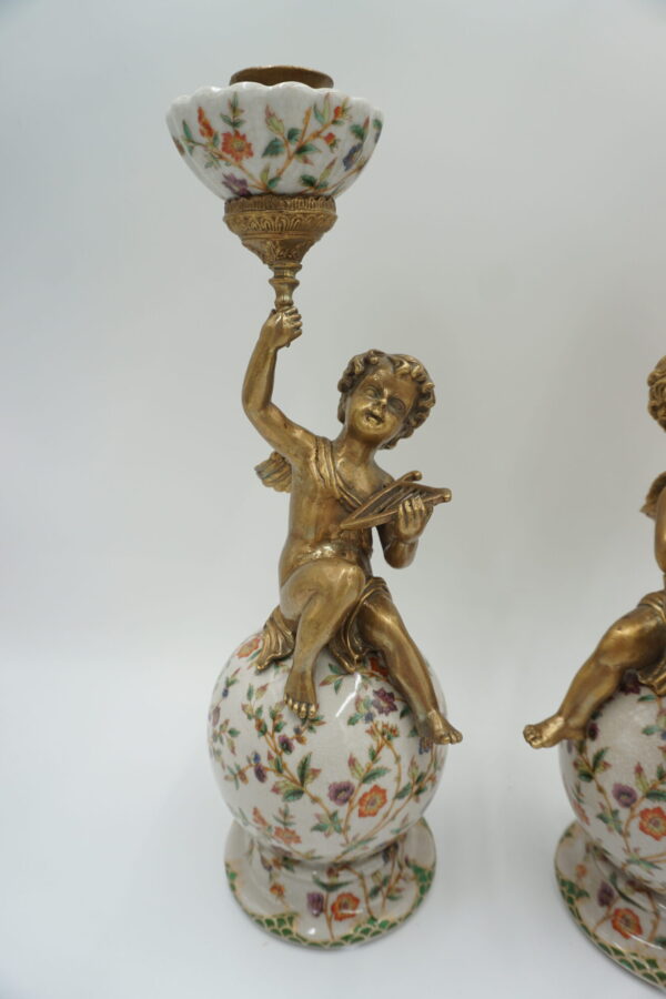 PARA ŚWIECZNIKÓW ANIOŁKI PORCELANA+BRĄZ