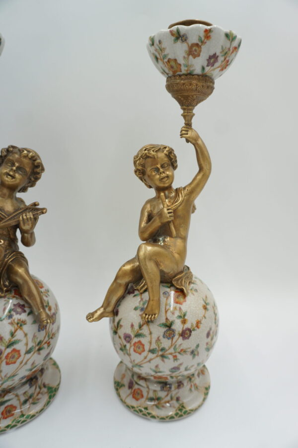 PARA ŚWIECZNIKÓW ANIOŁKI PORCELANA+BRĄZ