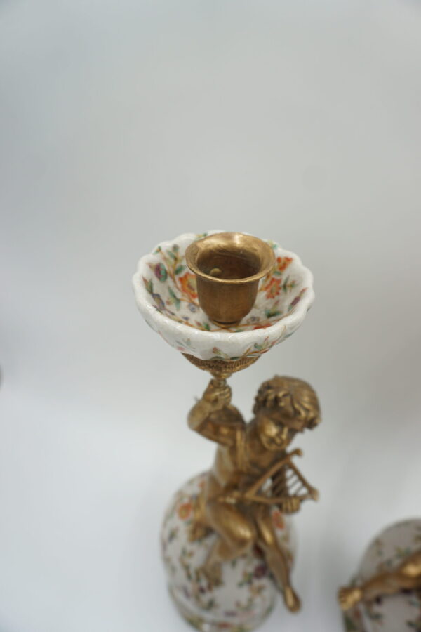 PARA ŚWIECZNIKÓW ANIOŁKI PORCELANA+BRĄZ