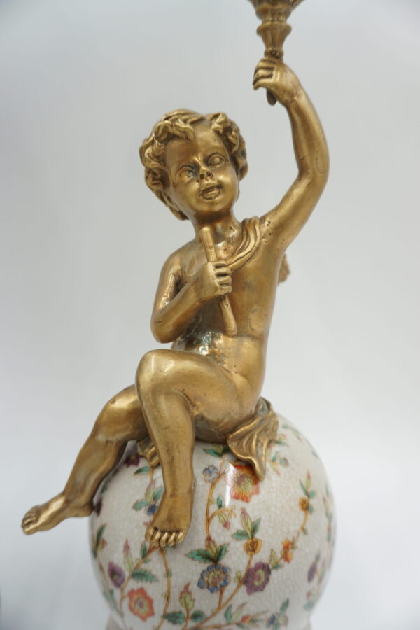 PARA ŚWIECZNIKÓW ANIOŁKI PORCELANA+BRĄZ