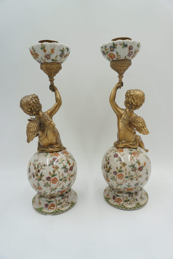 PARA ŚWIECZNIKÓW ANIOŁKI PORCELANA+BRĄZ