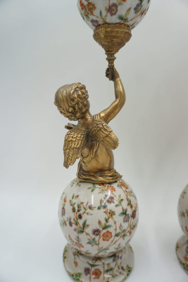 PARA ŚWIECZNIKÓW ANIOŁKI PORCELANA+BRĄZ