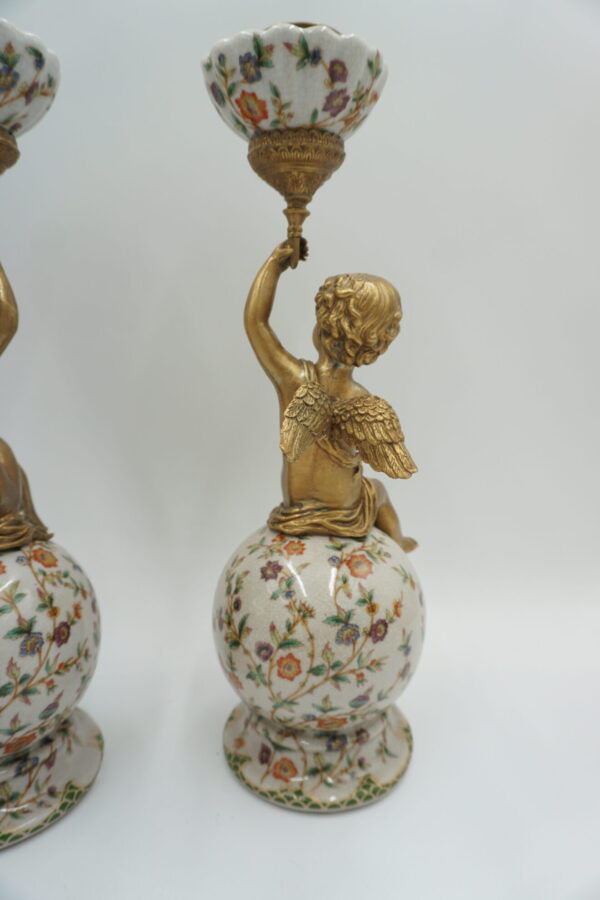 PARA ŚWIECZNIKÓW ANIOŁKI PORCELANA+BRĄZ