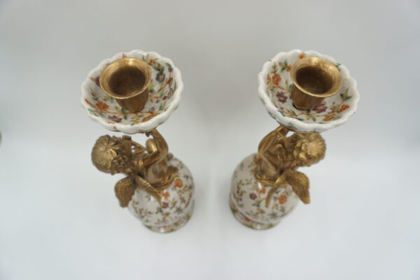 PARA ŚWIECZNIKÓW ANIOŁKI PORCELANA+BRĄZ