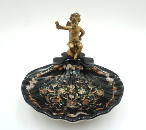 PIĘKNA MYDELNICZKA PATERKA PORCELANA+BRĄZ ANIOŁEK