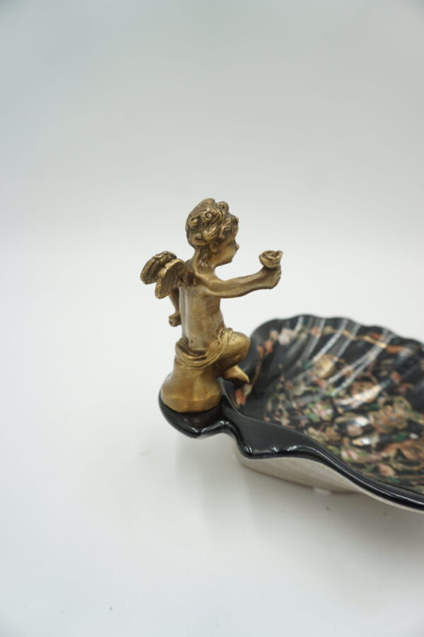 PIĘKNA MYDELNICZKA PATERKA PORCELANA+BRĄZ ANIOŁEK