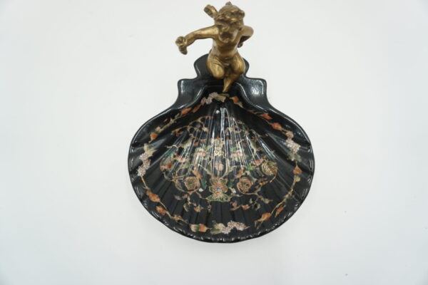 PIĘKNA MYDELNICZKA PATERKA PORCELANA+BRĄZ ANIOŁEK