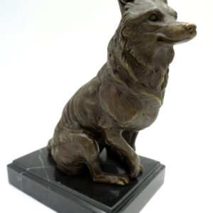 FIGURA Z BRĄZU LIS WILK OSADZONY NA MARMURZE