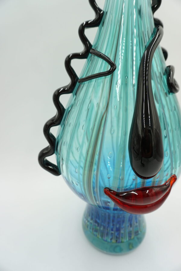 SZKŁO MURANO DUŻY PIĘKNY NIEBIESKI WAZON TWARZ