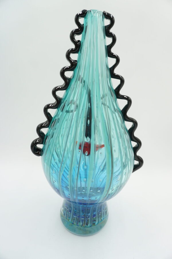 SZKŁO MURANO DUŻY PIĘKNY NIEBIESKI WAZON TWARZ