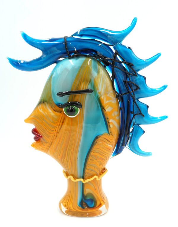 SZKŁO MURANO, DUŻA FIGURA TWARZ Z GRZYWĄ