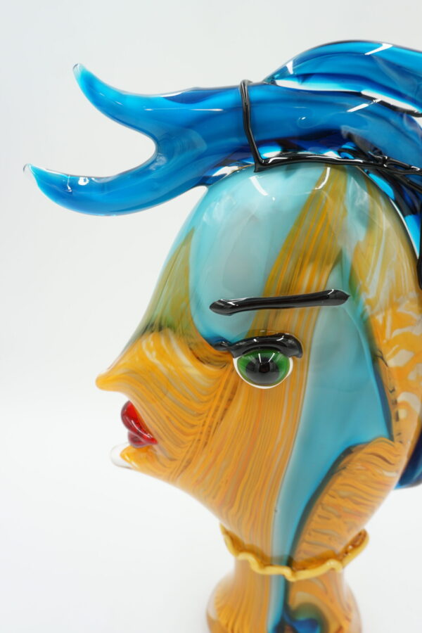 SZKŁO MURANO, DUŻA FIGURA TWARZ Z GRZYWĄ