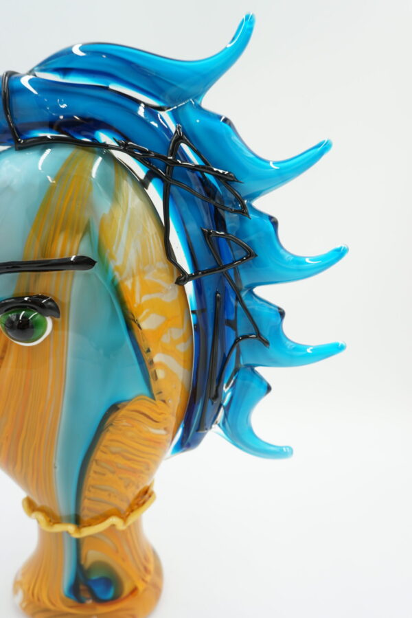 SZKŁO MURANO, DUŻA FIGURA TWARZ Z GRZYWĄ