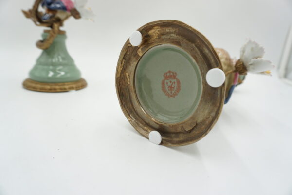 PARA ŚWIECZNIKÓW PTASZKI PORCELANA+BRĄZ