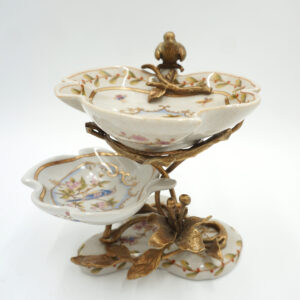 PIĘTROWA PATERKA PORCELANA Z BRĄZEM - PTASZEK