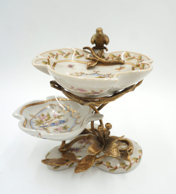 PIĘTROWA PATERKA PORCELANA Z BRĄZEM - PTASZEK