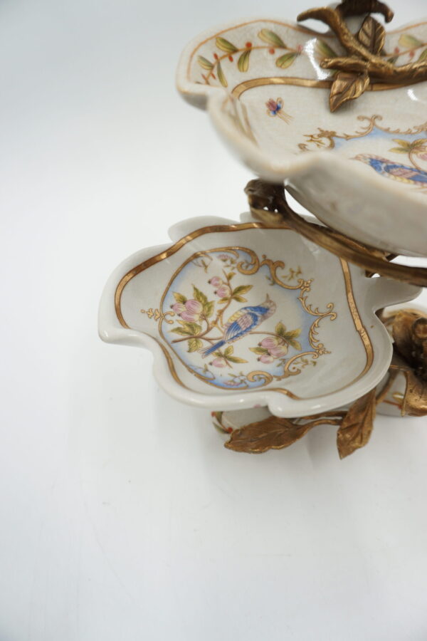 PIĘTROWA PATERKA PORCELANA Z BRĄZEM - PTASZEK