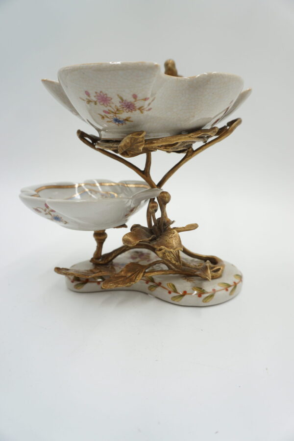 PIĘTROWA PATERKA PORCELANA Z BRĄZEM - PTASZEK