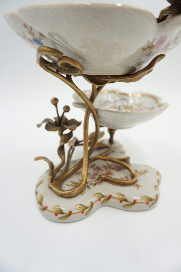 PIĘTROWA PATERKA PORCELANA Z BRĄZEM - PTASZEK