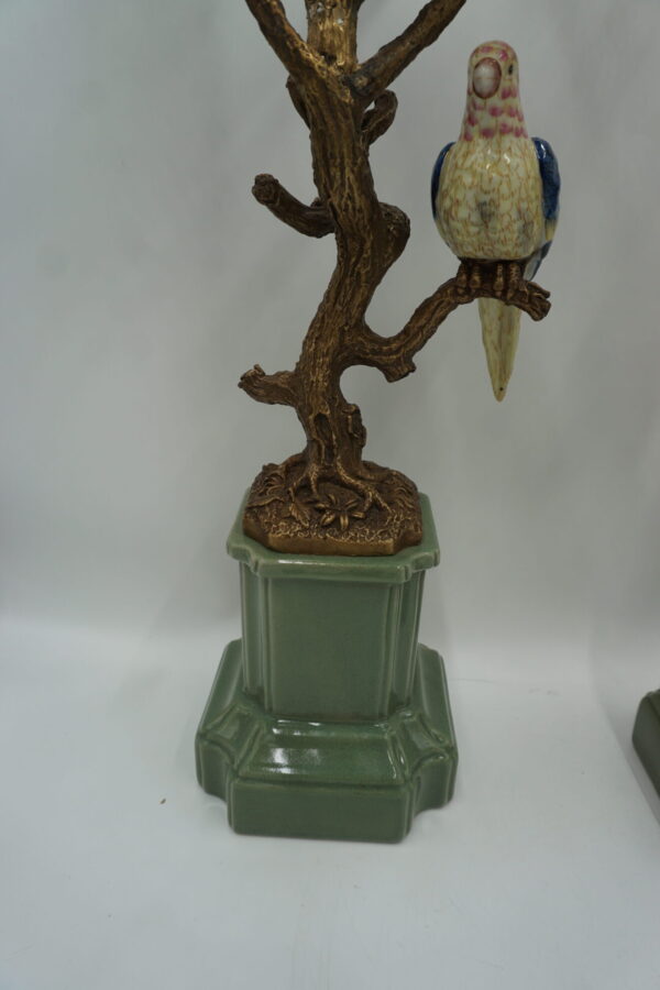 NIESAMOWITA PARA ŚWIECZNIKÓW PTASZKI PORCELANA Z BRĄZEM