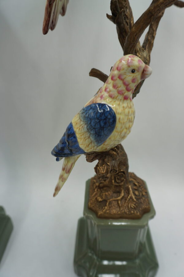NIESAMOWITA PARA ŚWIECZNIKÓW PTASZKI PORCELANA Z BRĄZEM