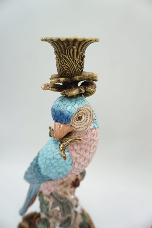 PARA ŚWIECZNIKÓW PAPUGI PORCELANA Z BRĄZEM CUDO