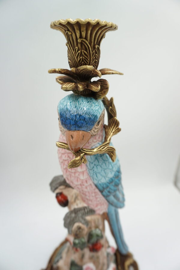 PARA ŚWIECZNIKÓW PAPUGI PORCELANA Z BRĄZEM CUDO