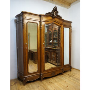 PAŁACOWA SZAFA TRZYDRZWIOWA Z LUSTRAMI LUDWIK ROCAILLE ANIOŁ FRANCJA