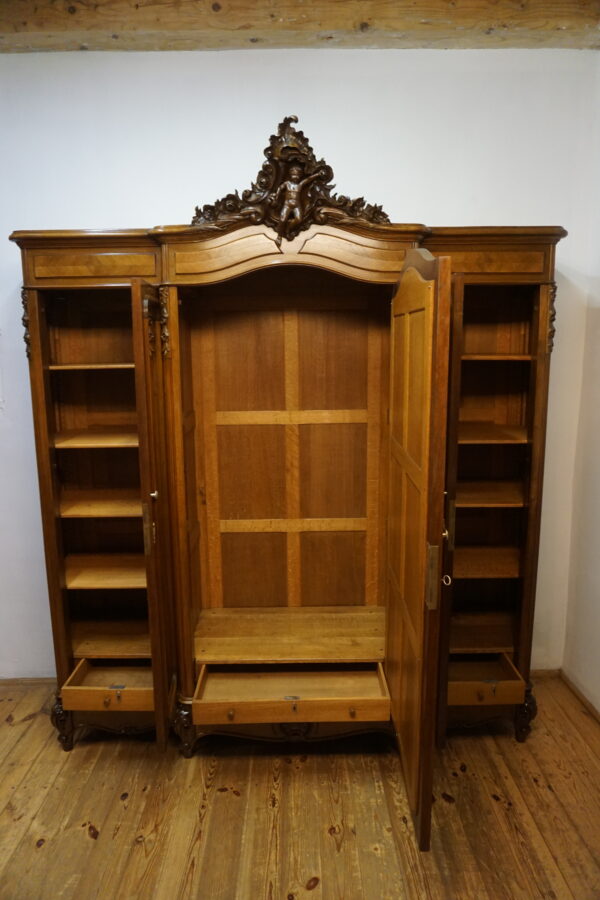 PAŁACOWA SZAFA TRZYDRZWIOWA Z LUSTRAMI LUDWIK ROCAILLE ANIOŁ FRANCJA