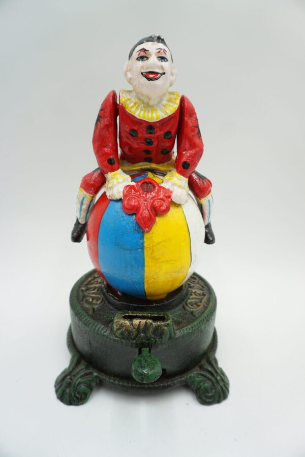 ŻELIWNA RUCHOMA SKARBONKA KLAUN - ZABAWKA