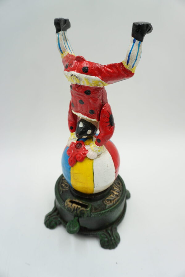 ŻELIWNA RUCHOMA SKARBONKA KLAUN - ZABAWKA